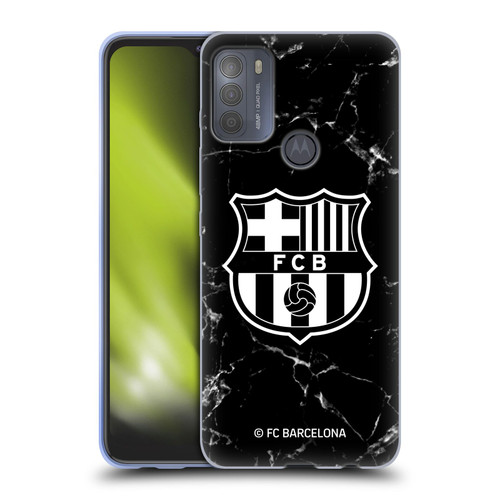 FC Barcelona Crest Patterns Black Marble Soft Gel Case for Motorola Moto G50