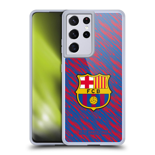 FC Barcelona Crest Patterns Glitch Soft Gel Case for Samsung Galaxy S21 Ultra 5G