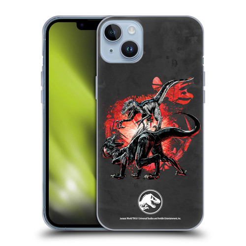 Jurassic World Fallen Kingdom Key Art Raptors Battle Soft Gel Case for Apple iPhone 14 Plus