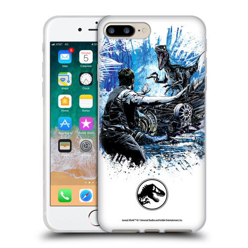 Jurassic World Fallen Kingdom Key Art Blue & Owen Distressed Look Soft Gel Case for Apple iPhone 7 Plus / iPhone 8 Plus