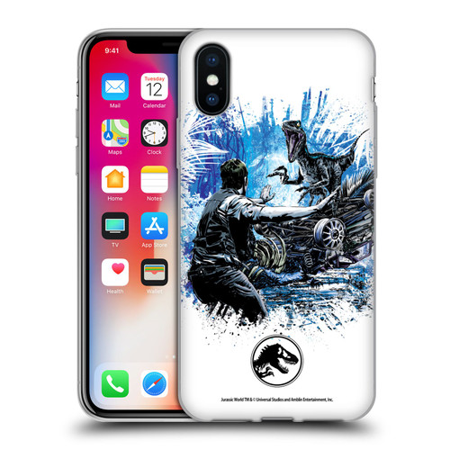 Jurassic World Fallen Kingdom Key Art Blue & Owen Distressed Look Soft Gel Case for Apple iPhone X / iPhone XS