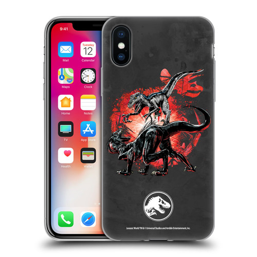 Jurassic World Fallen Kingdom Key Art Raptors Battle Soft Gel Case for Apple iPhone X / iPhone XS