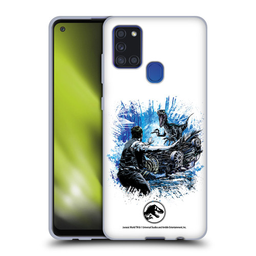 Jurassic World Fallen Kingdom Key Art Blue & Owen Distressed Look Soft Gel Case for Samsung Galaxy A21s (2020)