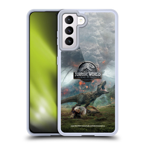Jurassic World Fallen Kingdom Key Art T-Rex Volcano Soft Gel Case for Samsung Galaxy S21 5G