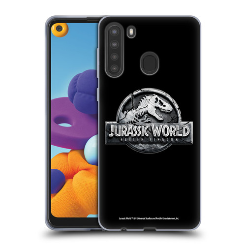 Jurassic World Fallen Kingdom Logo Plain Black Soft Gel Case for Samsung Galaxy A21 (2020)