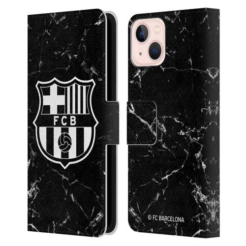 FC Barcelona Crest Patterns Black Marble Leather Book Wallet Case Cover For Apple iPhone 13