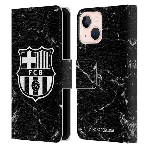 FC Barcelona Crest Patterns Black Marble Leather Book Wallet Case Cover For Apple iPhone 13 Mini