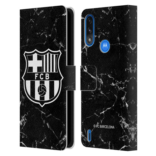 FC Barcelona Crest Patterns Black Marble Leather Book Wallet Case Cover For Motorola Moto E7 Power / Moto E7i Power