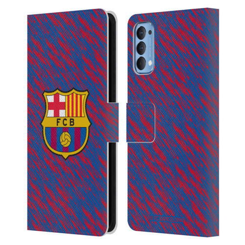 FC Barcelona Crest Patterns Glitch Leather Book Wallet Case Cover For OPPO Reno 4 5G