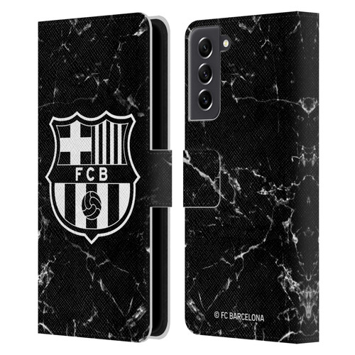 FC Barcelona Crest Patterns Black Marble Leather Book Wallet Case Cover For Samsung Galaxy S21 FE 5G