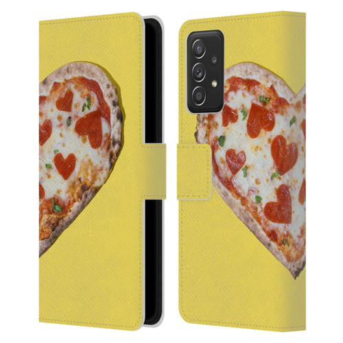 Pepino De Mar Foods Heart Pizza Leather Book Wallet Case Cover For Samsung Galaxy A52 / A52s / 5G (2021)