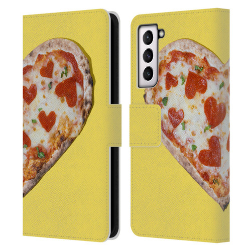 Pepino De Mar Foods Heart Pizza Leather Book Wallet Case Cover For Samsung Galaxy S21 5G