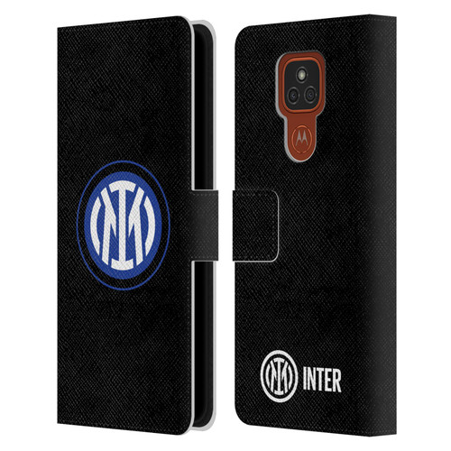 Fc Internazionale Milano Badge Logo On Black Leather Book Wallet Case Cover For Motorola Moto E7 Plus