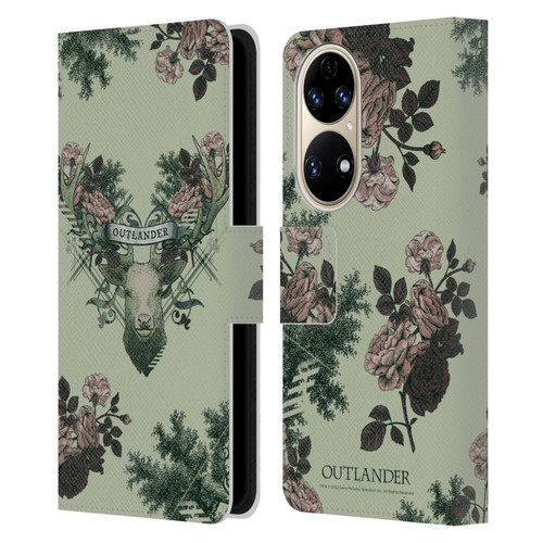 Outlander Composed Graphics Floral Deer Leather Book Wallet Case Cover For Huawei P50