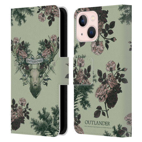 Outlander Composed Graphics Floral Deer Leather Book Wallet Case Cover For Apple iPhone 13 Mini