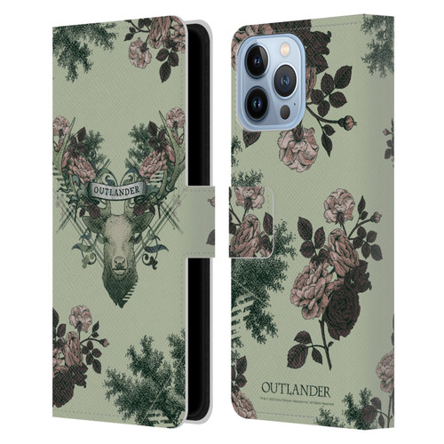 Outlander Composed Graphics Floral Deer Leather Book Wallet Case Cover For Apple iPhone 13 Pro Max