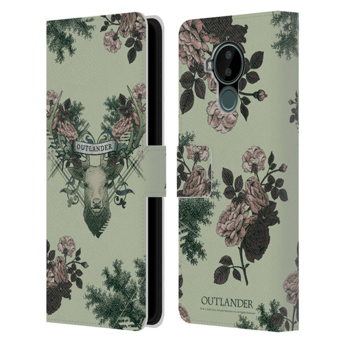Outlander Composed Graphics Floral Deer Leather Book Wallet Case Cover For Nokia C30
