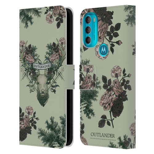Outlander Composed Graphics Floral Deer Leather Book Wallet Case Cover For Motorola Moto G71 5G