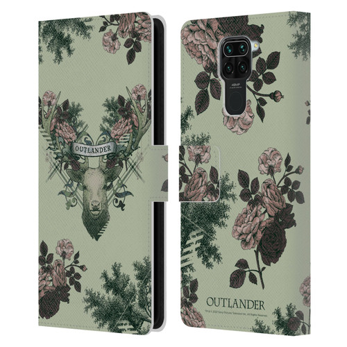 Outlander Composed Graphics Floral Deer Leather Book Wallet Case Cover For Xiaomi Redmi Note 9 / Redmi 10X 4G