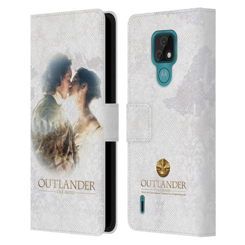 Outlander Portraits Claire & Jamie Kiss Leather Book Wallet Case Cover For Motorola Moto E7
