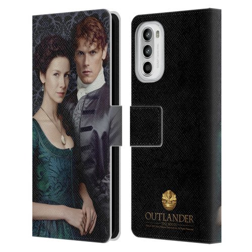 Outlander Portraits Claire & Jamie Leather Book Wallet Case Cover For Motorola Moto G52
