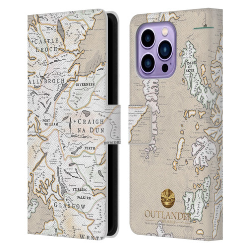 Outlander Seals And Icons Map Leather Book Wallet Case Cover For Apple iPhone 14 Pro Max