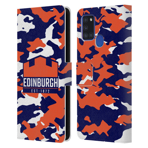 Edinburgh Rugby Logo 2 Camouflage Leather Book Wallet Case Cover For Samsung Galaxy A21s (2020)