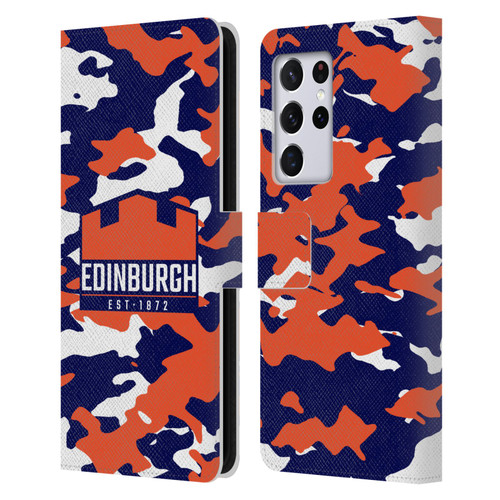 Edinburgh Rugby Logo 2 Camouflage Leather Book Wallet Case Cover For Samsung Galaxy S21 Ultra 5G