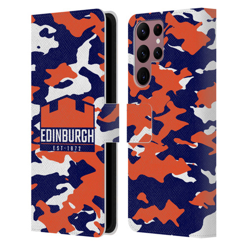 Edinburgh Rugby Logo 2 Camouflage Leather Book Wallet Case Cover For Samsung Galaxy S22 Ultra 5G