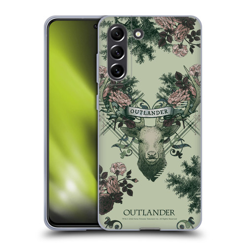 Outlander Composed Graphics Floral Deer Soft Gel Case for Samsung Galaxy S21 FE 5G
