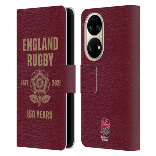England Rugby Union 150th Anniversary Red Leather Book Wallet Case Cover For Huawei P50
