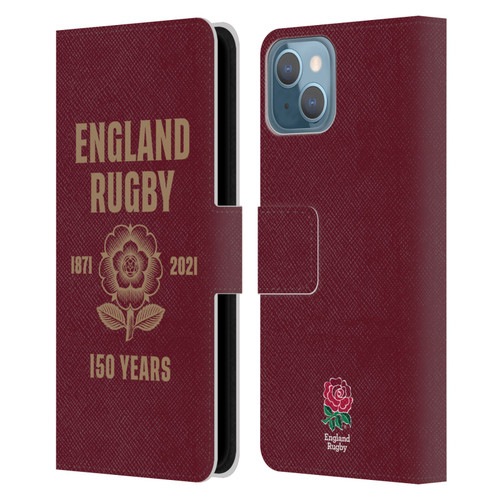 England Rugby Union 150th Anniversary Red Leather Book Wallet Case Cover For Apple iPhone 13