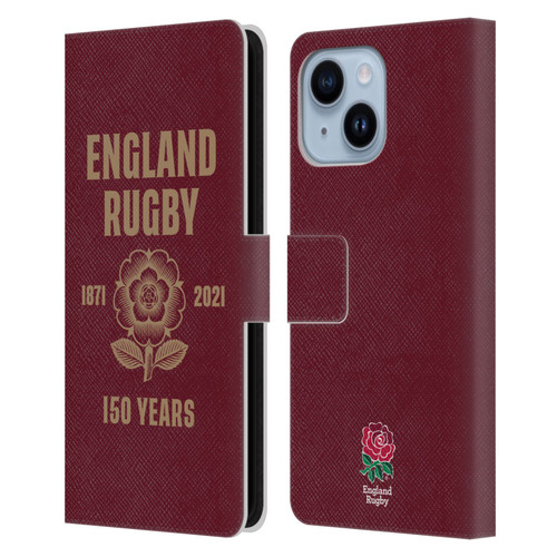 England Rugby Union 150th Anniversary Red Leather Book Wallet Case Cover For Apple iPhone 14 Plus