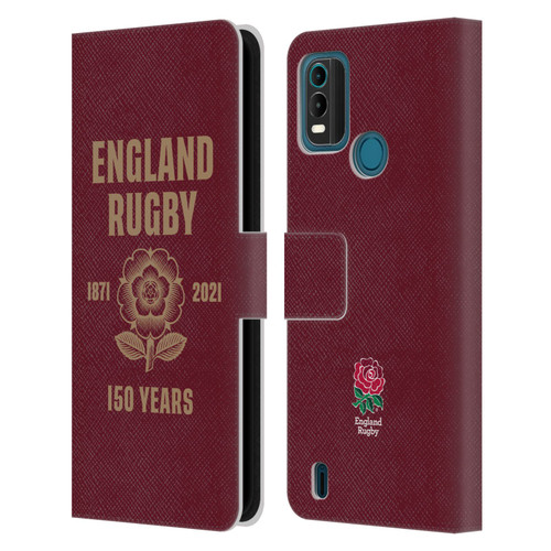 England Rugby Union 150th Anniversary Red Leather Book Wallet Case Cover For Nokia G11 Plus