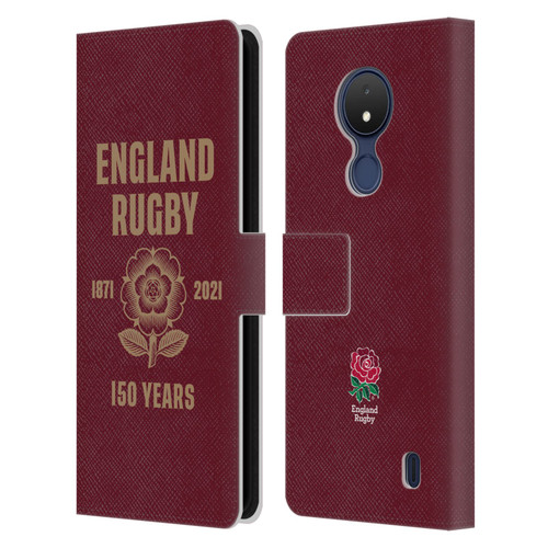 England Rugby Union 150th Anniversary Red Leather Book Wallet Case Cover For Nokia C21