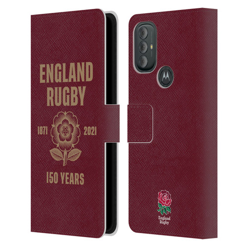 England Rugby Union 150th Anniversary Red Leather Book Wallet Case Cover For Motorola Moto G10 / Moto G20 / Moto G30