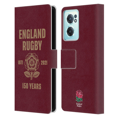 England Rugby Union 150th Anniversary Red Leather Book Wallet Case Cover For OnePlus Nord CE 2 5G