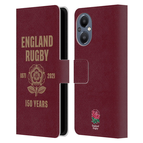 England Rugby Union 150th Anniversary Red Leather Book Wallet Case Cover For OnePlus Nord N20 5G