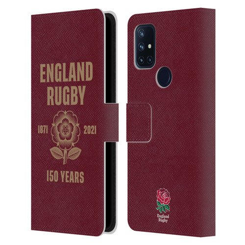 England Rugby Union 150th Anniversary Red Leather Book Wallet Case Cover For OnePlus Nord N10 5G
