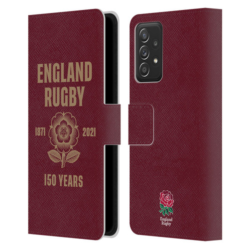 England Rugby Union 150th Anniversary Red Leather Book Wallet Case Cover For Samsung Galaxy A52 / A52s / 5G (2021)
