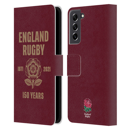 England Rugby Union 150th Anniversary Red Leather Book Wallet Case Cover For Samsung Galaxy S21 FE 5G
