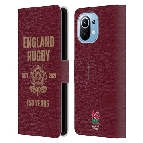 England Rugby Union 150th Anniversary Red Leather Book Wallet Case Cover For Xiaomi Mi 11