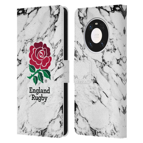 England Rugby Union Marble White Leather Book Wallet Case Cover For Huawei Mate 40 Pro 5G