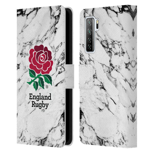 England Rugby Union Marble White Leather Book Wallet Case Cover For Huawei Nova 7 SE/P40 Lite 5G