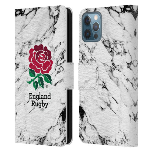 England Rugby Union Marble White Leather Book Wallet Case Cover For Apple iPhone 12 / iPhone 12 Pro