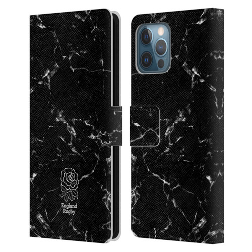 England Rugby Union Marble Black Leather Book Wallet Case Cover For Apple iPhone 12 Pro Max
