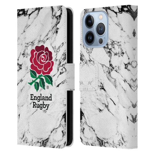 England Rugby Union Marble White Leather Book Wallet Case Cover For Apple iPhone 13 Pro