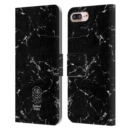 England Rugby Union Marble Black Leather Book Wallet Case Cover For Apple iPhone 7 Plus / iPhone 8 Plus