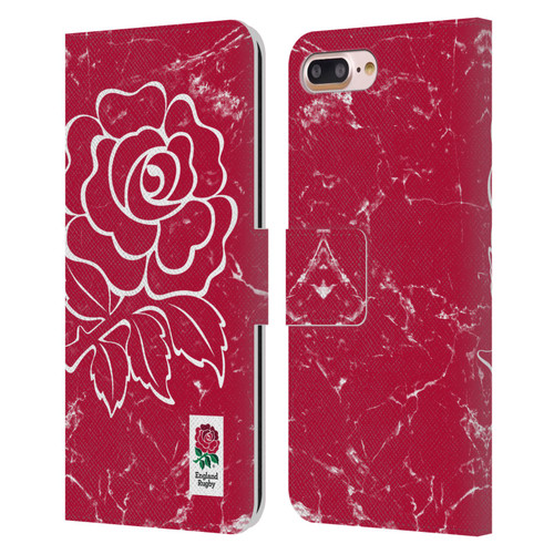England Rugby Union Marble Red Leather Book Wallet Case Cover For Apple iPhone 7 Plus / iPhone 8 Plus