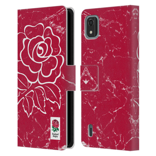 England Rugby Union Marble Red Leather Book Wallet Case Cover For Nokia C2 2nd Edition